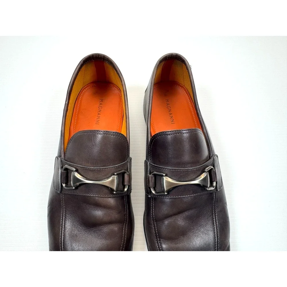 Magnanni Tazon Bit Loafer Dress Shoes Mens 10.5 Leather Square Toe Slip on Brown